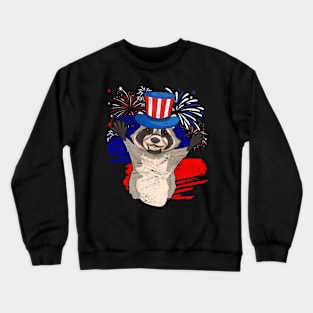 4th Of July Trash Panda Animal Lover USA Flag Raccoon Crewneck Sweatshirt